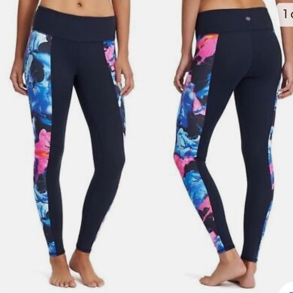 Athleta High Rise Superimpose Chaturanga Leggings Navy Blue Floral Size L - Picture 2 of 9